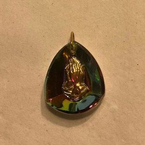 Praying Hands Christian Religious Iridescent Charm Pendant